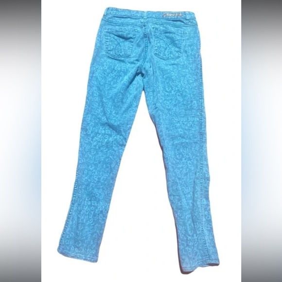 Calvin Klein Reversible Jeans with Floral Leopard Print in turquoise - Picture 2 of 5